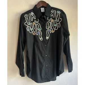 Vintage 80s 90s Pearls Button Up Top M Rhinestone Cowgirl Rodeo Retro Western